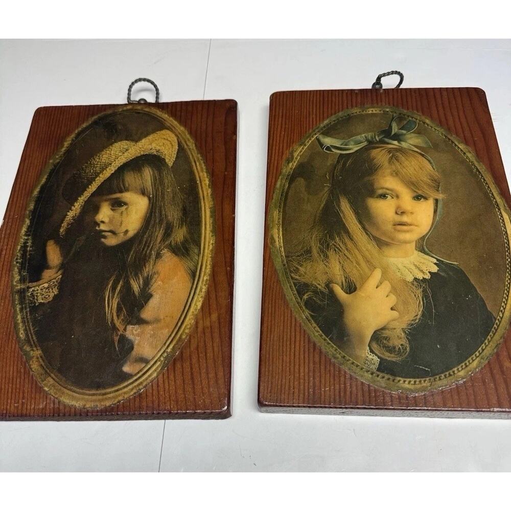 Vintage Victorian Portrait Wall Art Set 2 Wood Frame Girl Cottagecore Decor